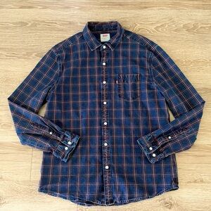 Levi's Men's Navy Red Checkered Shirt button up slim fit long sleeve size L